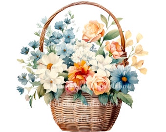 Watercolor Flowers PNG, Floral Clipart, Bouquet, Digital Download