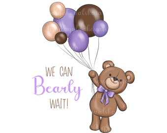 Teddy Bear Clipart: Baby Shower Balloons PNG (Digital Download)