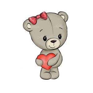 Teddy Bear Clipart, Cute Teddy Bear PNG, Bear with Heart, Baby Shower Girl, Digital Download