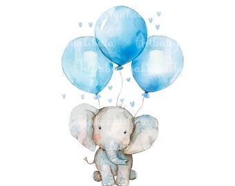 Akwarelowy słoń w formie clipartu: Baby Shower PNG (pobieranie cyfrowe)