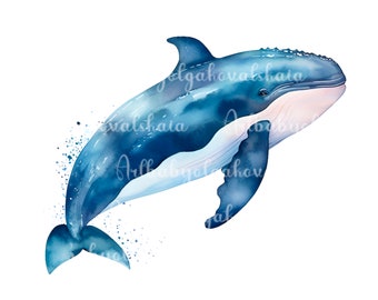 Clipart de Baleia em Aquarela: Animal Marinho PNG (Download Digital)