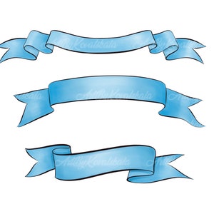 Lint clipart, banner PNG, blauwe linten illustraties, digitale download