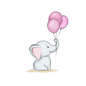 Elephant Clipart, Elephant, Balloons PNG, Baby Shower Girl, Digital Download