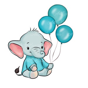 Elephant Clipart, Elephant, Balloons PNG, Baby Shower Boy, Digital Download