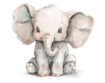 Elefant Clipart PNG, akvarell elefant, digital nedladdning