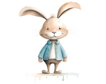 Bunny Clipart, Coniglio PNG, Baby Shower Boy, Download digitale