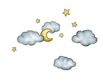 Nubes, luna y estrellas PNG, imágenes prediseñadas de nubes, descarga digital