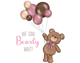 Teddy Bear Clipart: Baby Shower Balloons PNG (Digital Download)