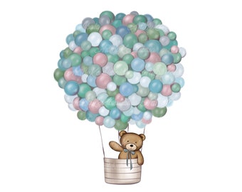 Teddy Bear Clipart, Air Balloon PNG, Baby Shower Clipart, Digital Download