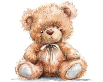 Watercolor Teddy Bear Clipart: Baby Shower PNG (Digital Download)