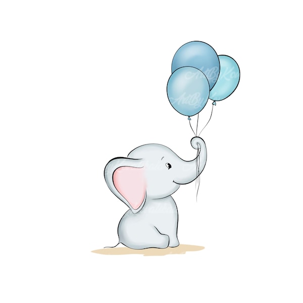 Elephant Clipart, Elephant, Balloons PNG, Baby Shower Boy, Digital Download