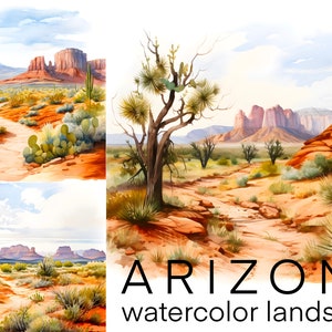 3 Arizona Landschaften Bundle, Aquarell Arizona Landschaften, Wüste, digitale Kunst, druckbar, kommerziell frei, DIGITAL DOWNLOAD
