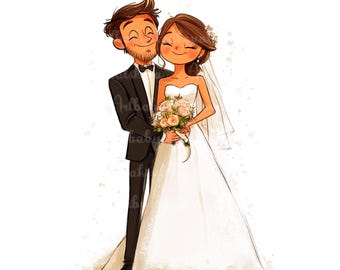 Bride and Groom Clipart, Wedding PNG, Digital Download