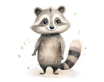 Mignon raton laveur PNG, aquarelle raton laveur Clipart, téléchargement numérique