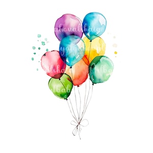 Balloons PNG, Watercolor Multicolor Balloons Clip art, Birthday Clipart, Digital Download