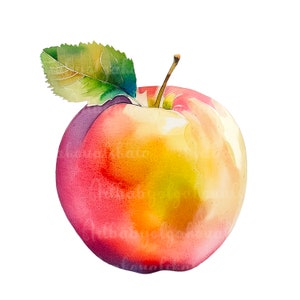 Watercolor Apple Clipart PNG, Digital Download
