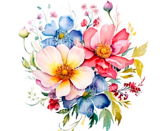 Flowers Clip art, Watercolor Flowers PNG, Digital Download