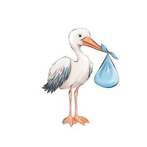 Storch Baby Shower Clipart, Storch PNG, Baby Shower Boy, digitaler Download