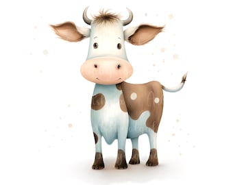 Cow PNG, Cute Watercolor Cow Clipart, Digital Download