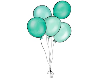 Globos PNG, Globos turquesa Clip art, Clipart de cumpleaños, Descarga digital