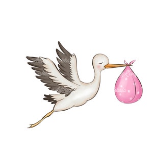Stork Baby Shower Clipart: Girl PNG (Digital Download)