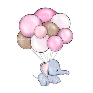 Elephant Clipart, Elephant, Balloons PNG, Baby Shower Girl, Digital Download