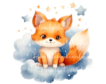 Fox PNG, Clipart, Watercolor Cute Fox, DIGITAL DOWNLOAD