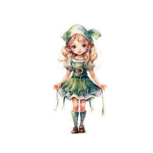 Cute Elf PNG, Watercolor Elf Girl Clipart, Digital Download
