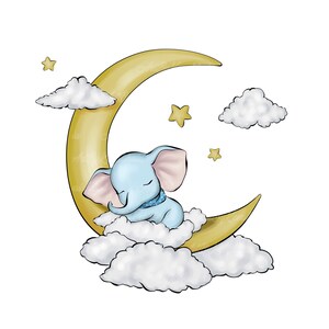 Elephant Clipart, Sleeping Elephant PNG, Baby Shower Boy, Digital Download