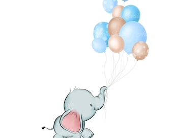 Elephant Clipart, Elephant, Balloons PNG, Digital Download