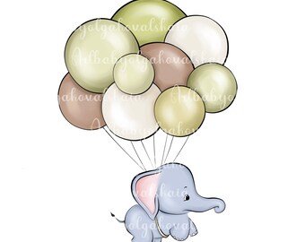 Elephant Clipart, Elephant, Balloons PNG, Baby Shower Clip art, Digital Download