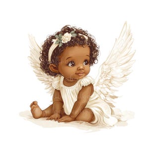 Angel PNG, African American Girl Clipart, Baby Shower, Angel Prayer, Digital Download
