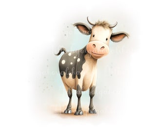 Watercolor Cow PNG, Cute Cow Clipart, Digital Download