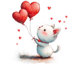 Cat Clipart, Watercolor Cute Cat PNG, Digital Download