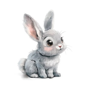 Bunny Clipart, Watercolor Cute Rabbit PNG, Digital Download