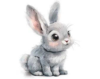 Clipart coniglietto, coniglio carino acquerello PNG, download digitale
