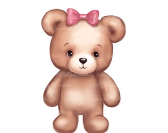 Teddy Bear Clipart, Cute Bear PNG, Baby Shower Girl, Digital Download