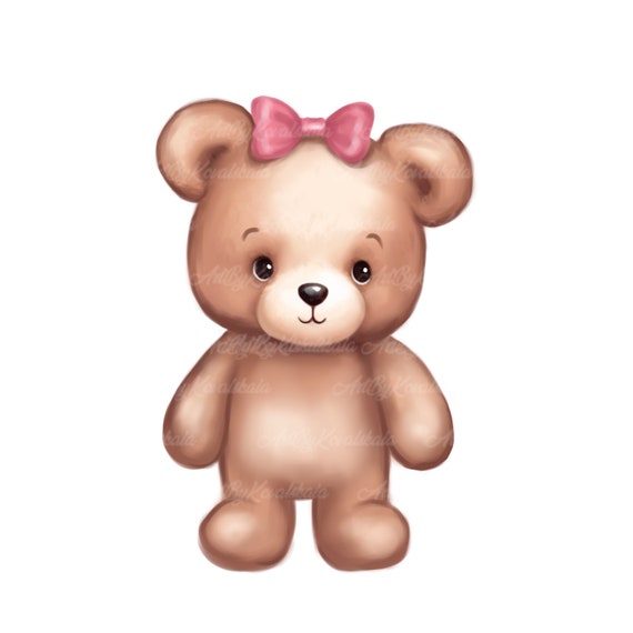 Teddy Bear Clipart, Cute Bear PNG, Baby Shower Girl, Digital Download