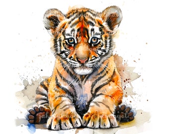 Tigre Clipart, Acuarela Tigre PNG, Descarga Digital