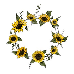 Sunflowers Clipart, Sunflowers PNG, Sunflower Wreath, Digital Download