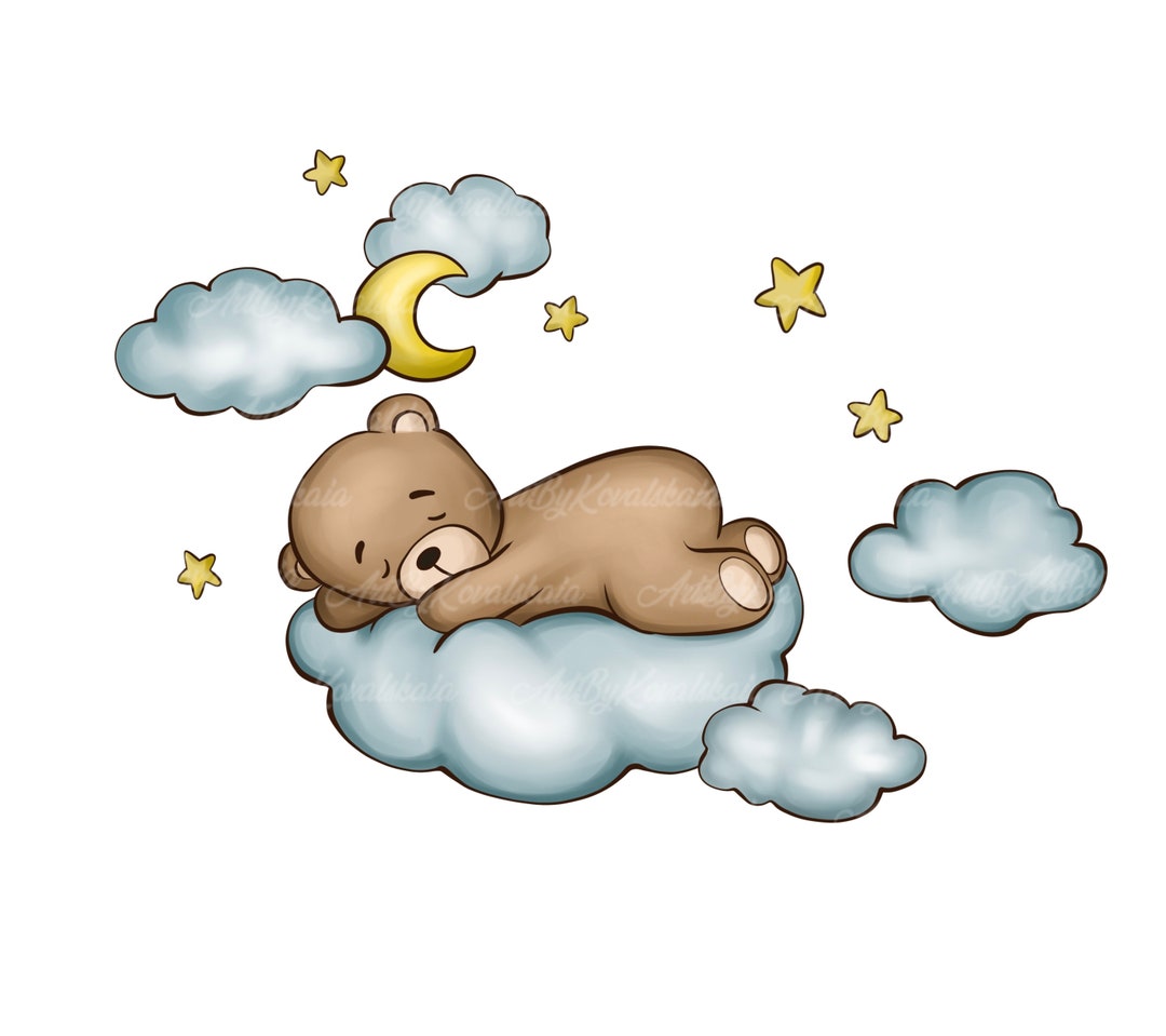 Teddy Bear Clipart, Sleeping Bear PNG, Baby Shower Clipart, Digital