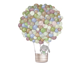 Bunny Clipart, Air Balloon PNG, Baby Shower Clipart, Digital Download