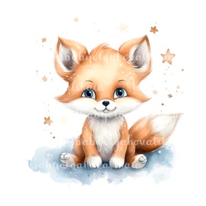 Fox Clipart, Watercolor Cute Fox, PNG, DIGITAL DOWNLOAD