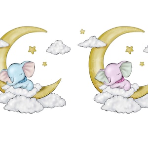 Elephant Clipart, Sleeping Elephant PNG, Baby Shower Boy, Digital Download