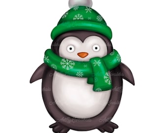 Christmas Penguin Clipart, Penguin PNG, Digital Download