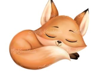 Cute Sleeping Fox Clipart, PNG Image (Digital Download)