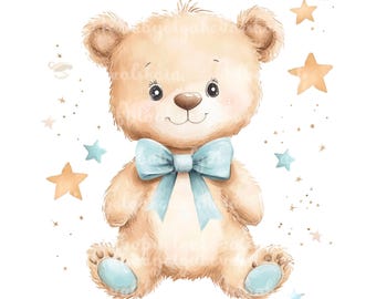 Teddy Bear Clipart, Cute Teddy Bear PNG, Baby Shower, Digital Download