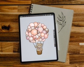 Teddy Bear Air Balloon Clipart: Baby Shower PNG SVG (Digital Download)