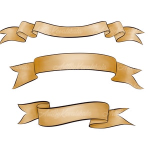 Ribbon Clipart, Banner PNG, Gold Ribbons Clip art, Digital Download