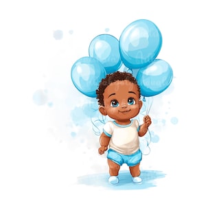 Angel PNG, African American Boy Clipart, Baby Shower, Digital Download